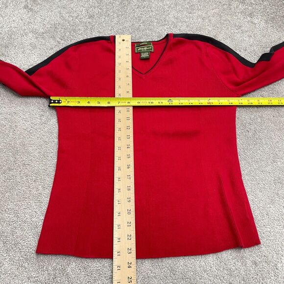 Eddie Bauer Stretch Pullover Sweater Women Large Red Black V-Neck Cashmere Blend - Picture 8 of 12